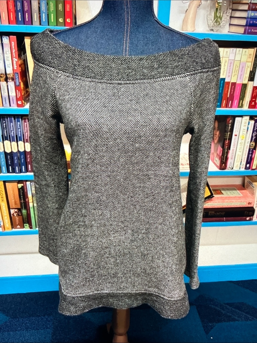 LOFT Gray Off-Shoulder Knit Sweater